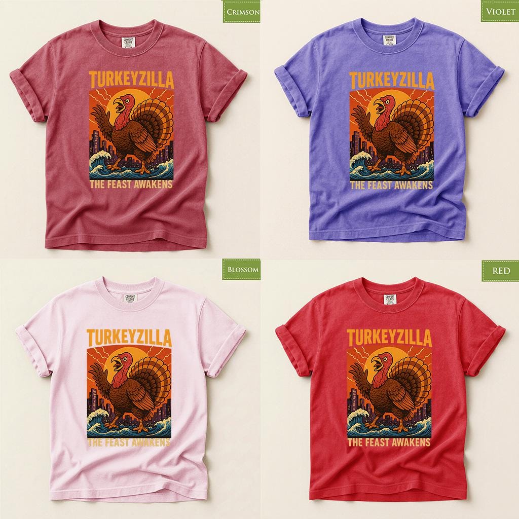 Comfort Colors® Turkeyzilla Thanksgiving Shirt, Funny Turkey Graphic Tee, Retro Fall Gift