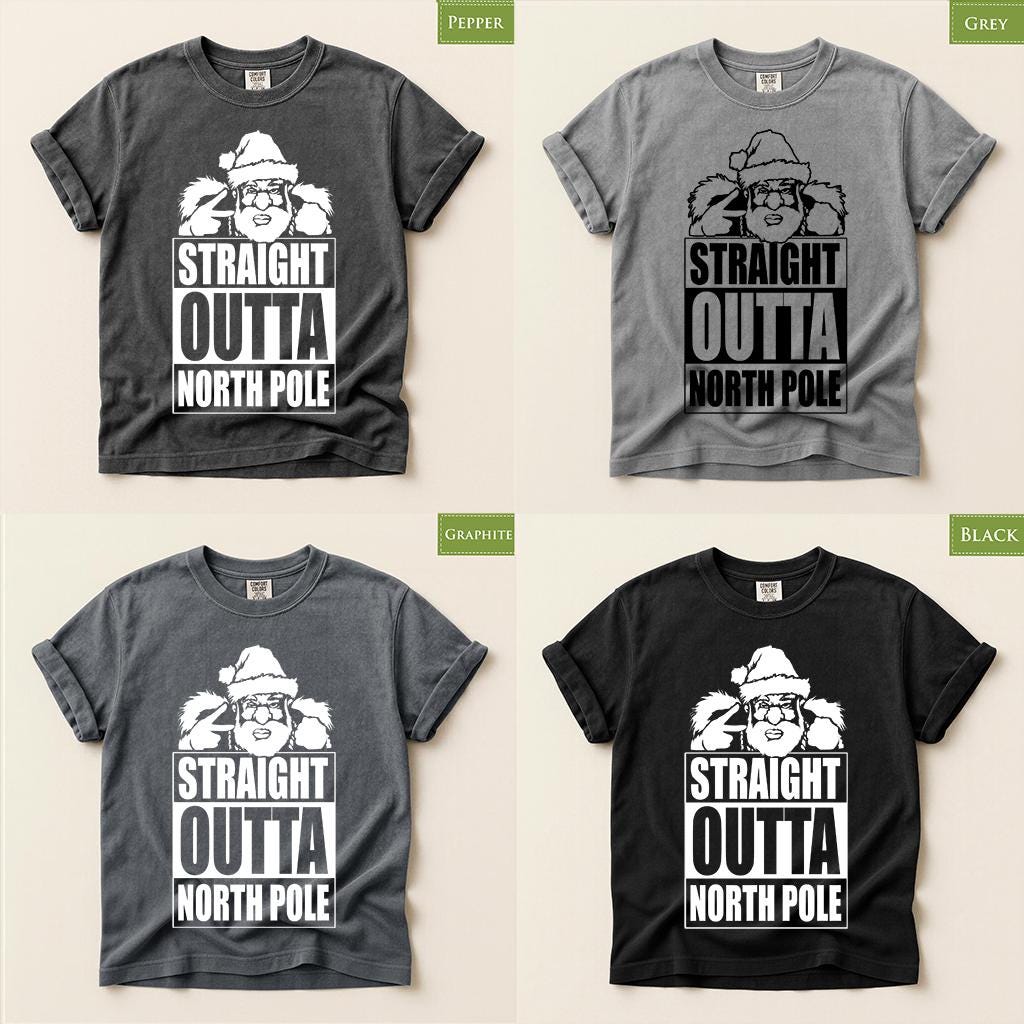 Comfort Colors® Straight Outta North Pole Shirt, Funny Santa Christmas Tee, Retro Holiday Graphic, Festive Gift