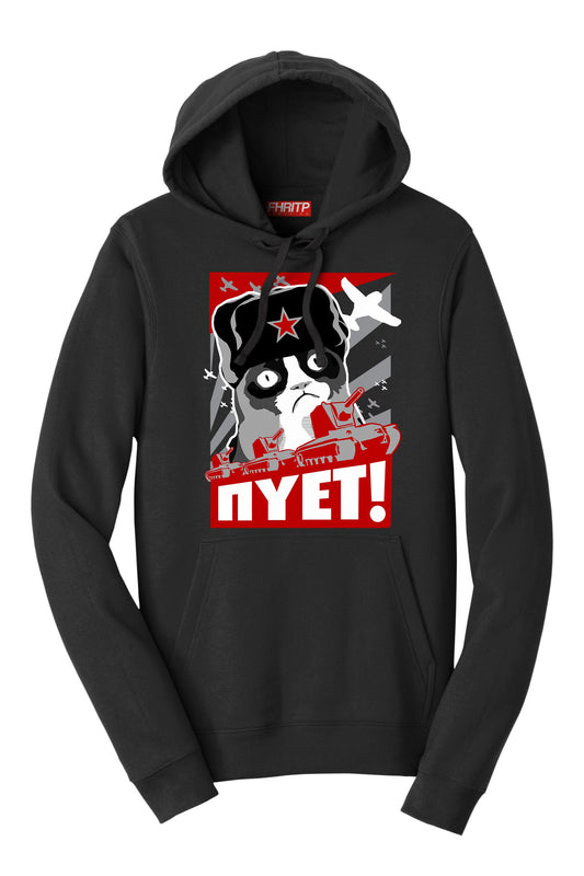 Funny Russian Cat Hoodie, NYET NOPE Sweatshirt, Soviet Cat Meme Pullover, Sarcastic Gift for Feline Lovers