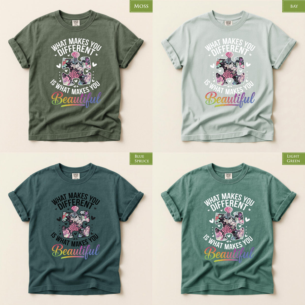 Comfort Colors® Autism Awareness Shirt, Floral Puzzle Piece Tee, Neurodiversity Teacher Gift