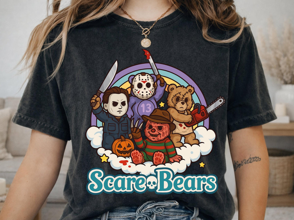 Comfort Colors® Halloween Cute Retro Slasher Bear Shirt, Scare Bears Horror Graphic Tee, Fall Autum Top