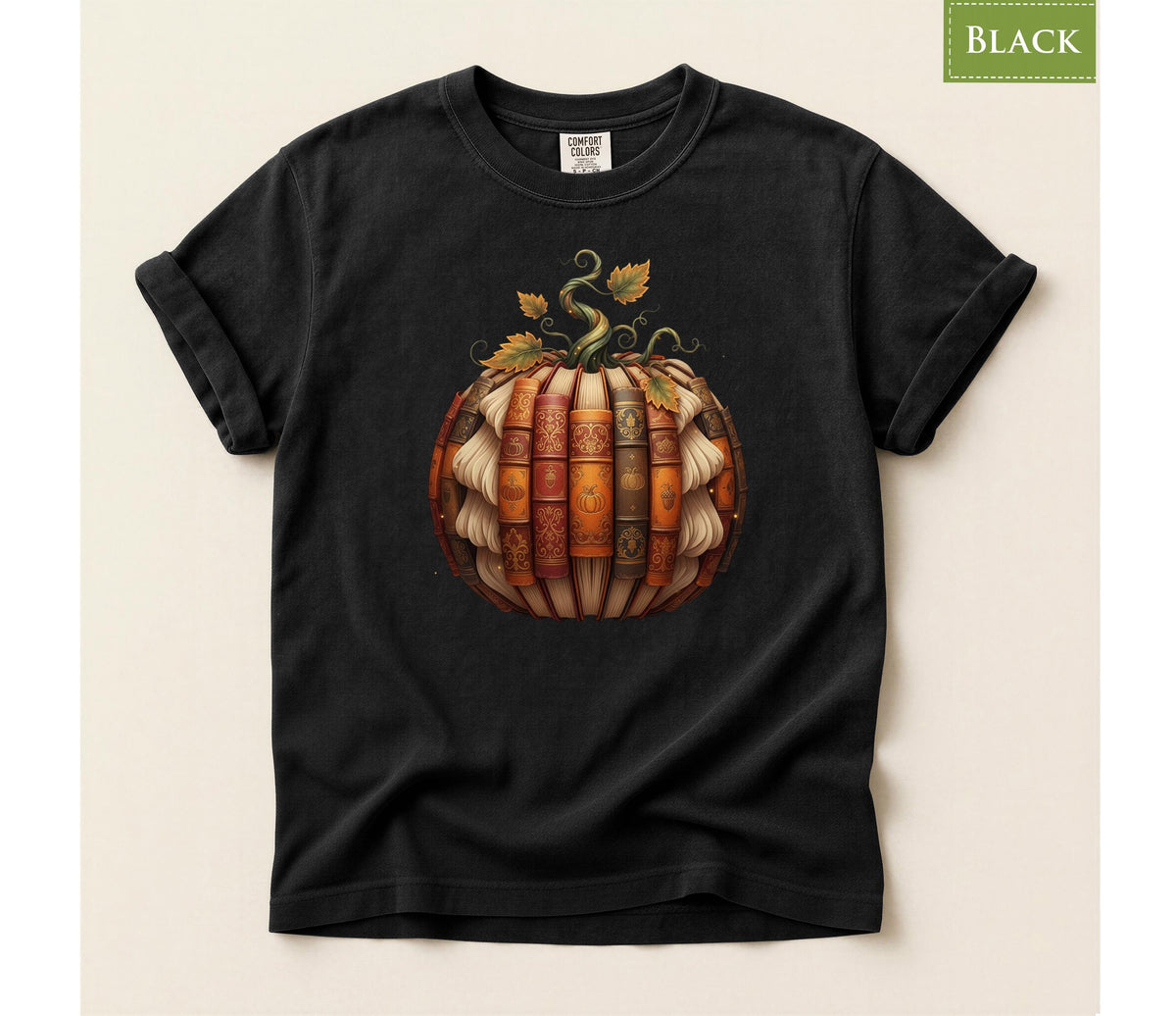 Comfort Colors® Book Pumpkin Shirt, Back to School Library Autumn Reader Tee, Cozy Fall Book Lover Gift
