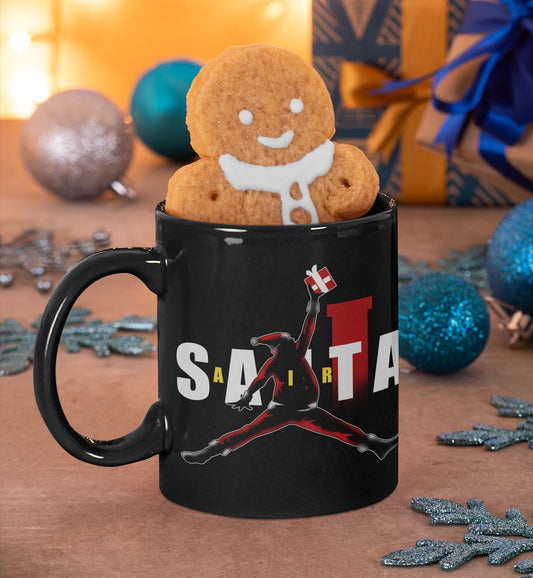 Air Santa Christmas Gift Mug, Black Santa, Basketball Christmas Mug, Holiday Cheer, Gift for Coffee Lovers, Christmas Decor, 11oz & 15oz