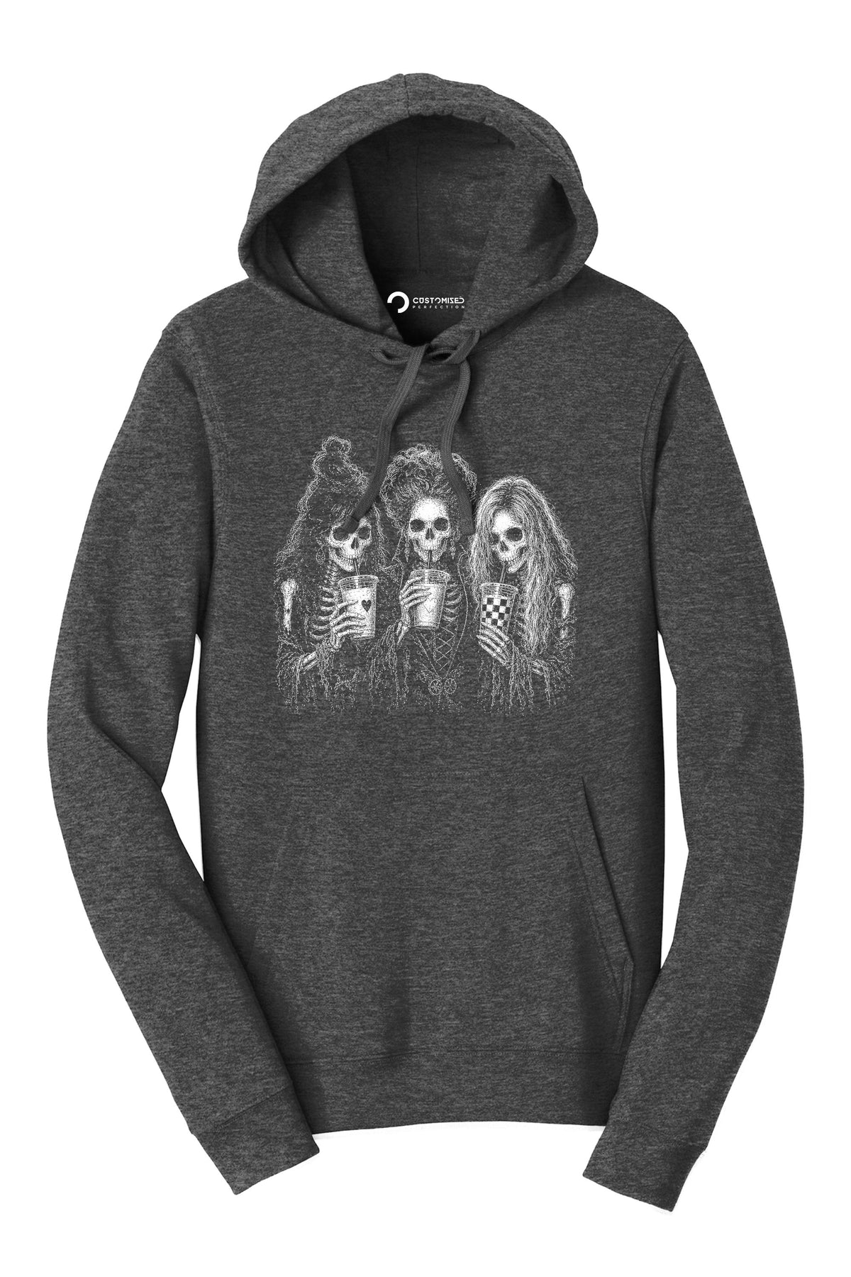 Skeleton Besties Iced Coffee Shirt, Halloween Skull Trio T-Shirt, Spooky Season Girls Hoodie, Skeleton Coffee Run Sweatshirt