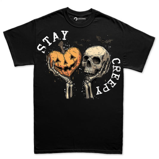 Stay Creepy Shirt, Skeleton Hands Halloween T-Shirt, Pumpkin Skull Gothic Hoodie, Horror Aesthetic Sweatshirt, Spooky Season Tee Gift