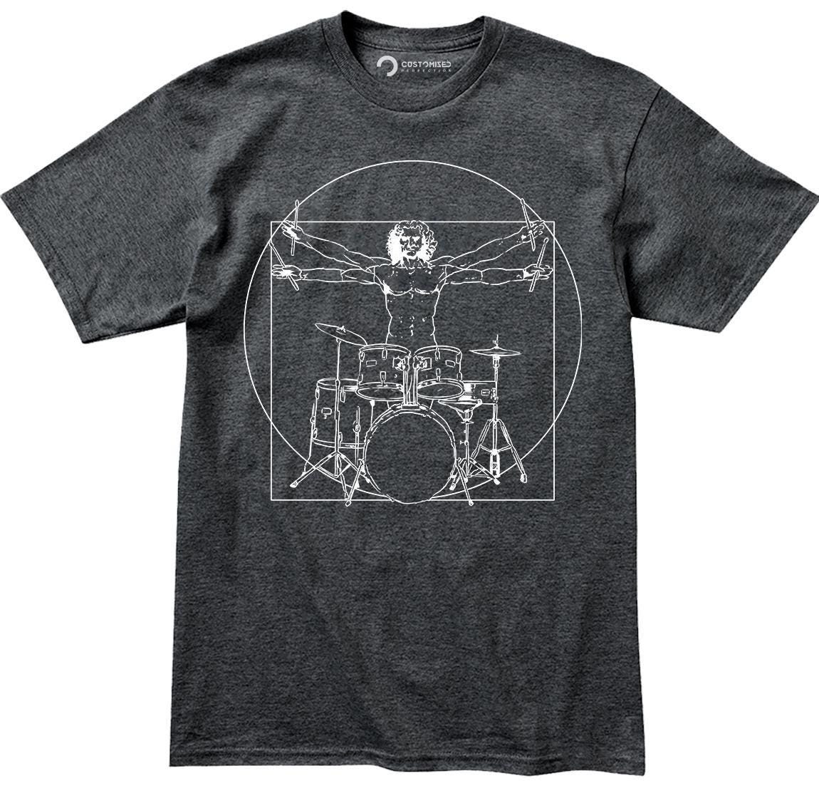 Mens Vitruvian Drummer Da Vinci Drums Spoof T shirt Tee Top T-shirt