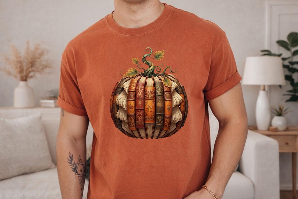 Comfort Colors® Book Pumpkin Shirt, Back to School Library Autumn Reader Tee, Cozy Fall Book Lover Gift