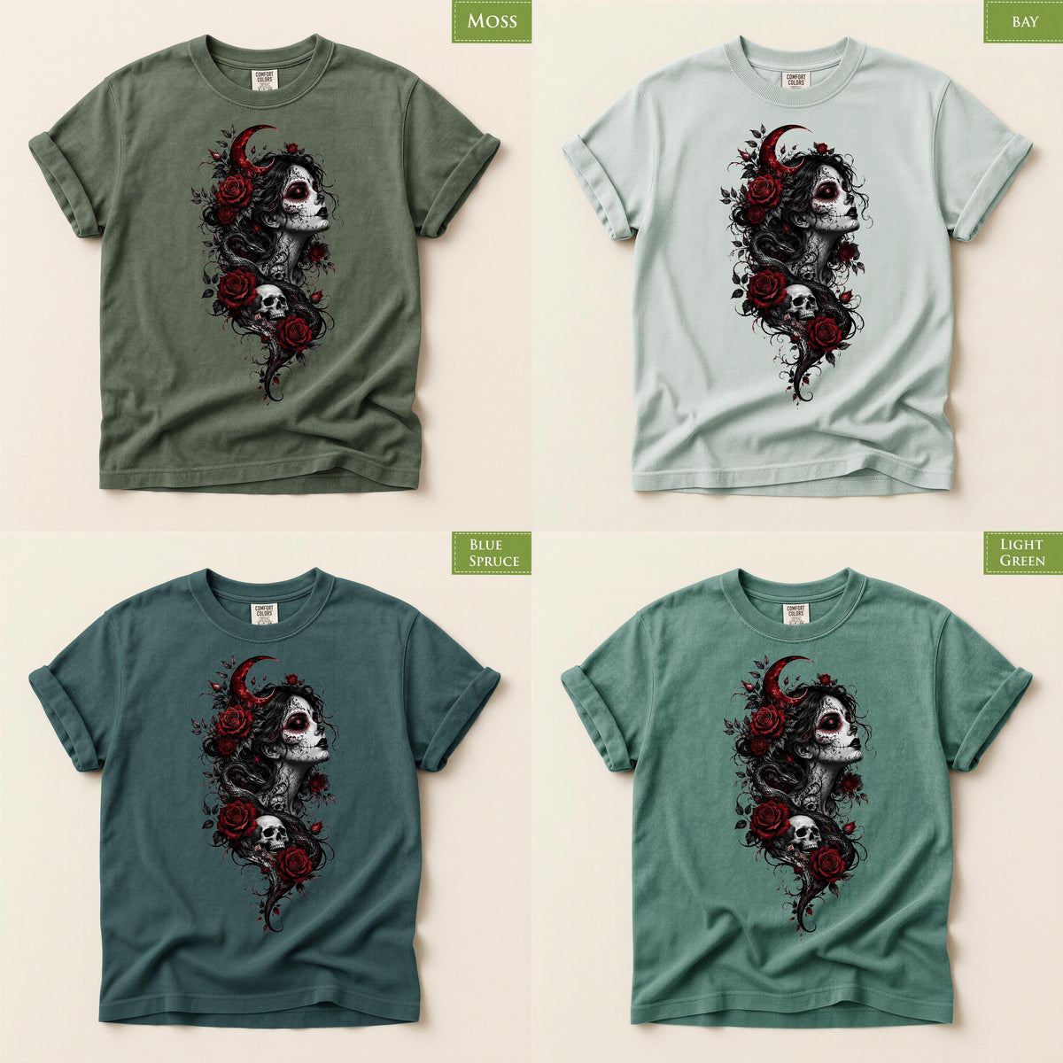 Comfort Colors® Gothic Skull Rose Snake Graphic Tee, Halloween Dark Magic Shirt, Día de los Muertos