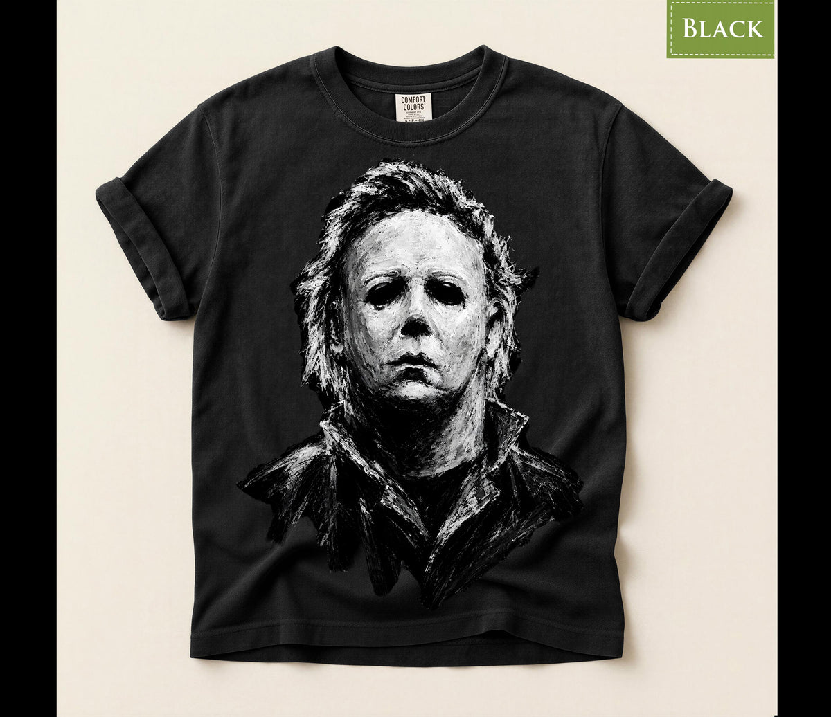 Masked Slasher Portrait Shirt, Dark Horror Mask T-Shirt, Chalk Art Horror Hoodie, Black and White Horror Sweatshirt, Halloween Tee Gift