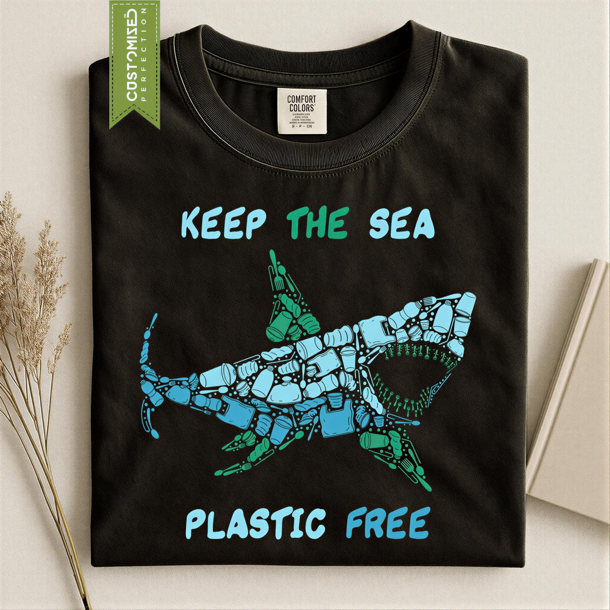 Shark Mosaic Shirt, Great White Tee, Environment Protest Top, Comfort Colors® Hand Drawn Design