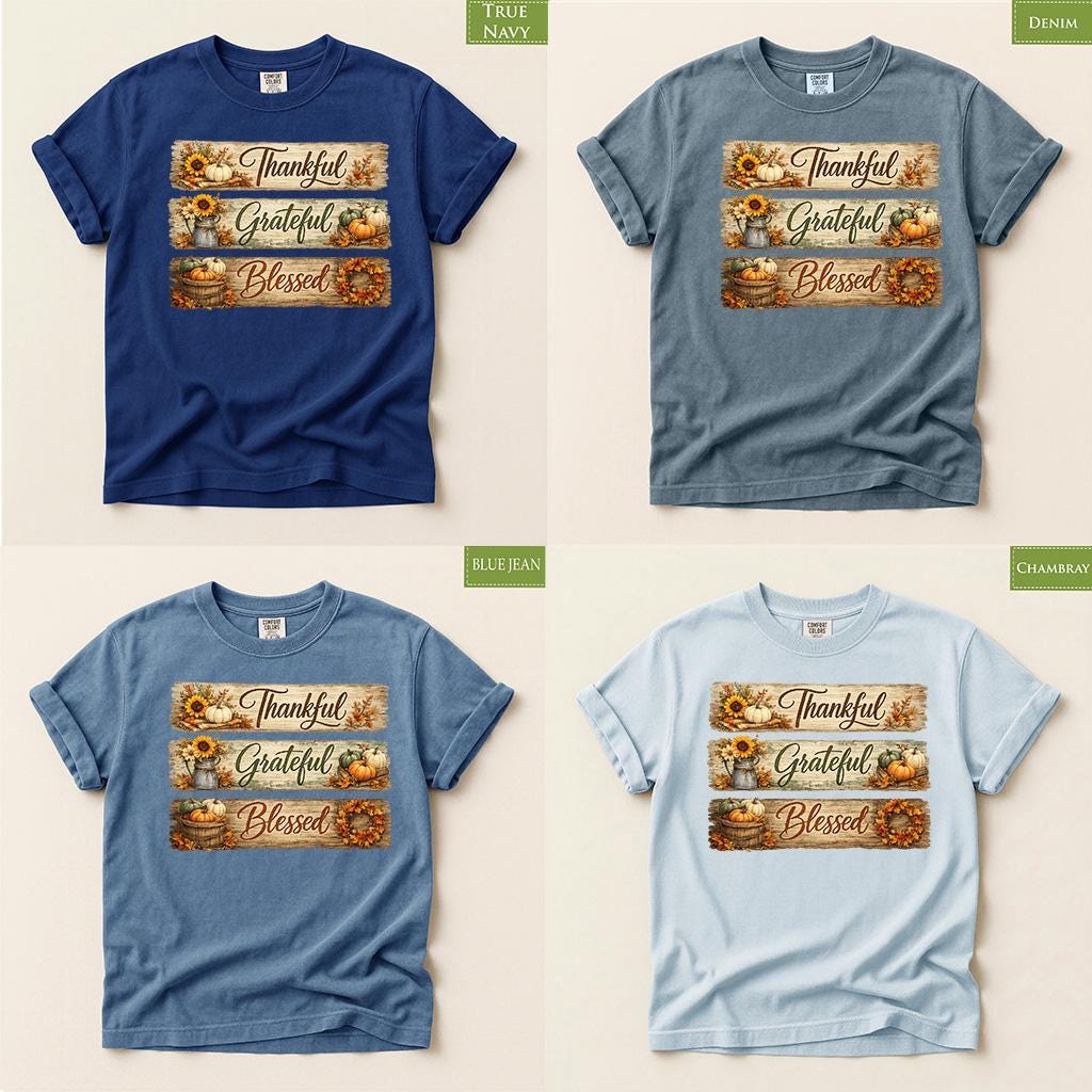 Comfort Colors® Grateful Blessed Shirt, Thanksgiving Fall Tee, Rustic Pumpkin Harvest Graphic