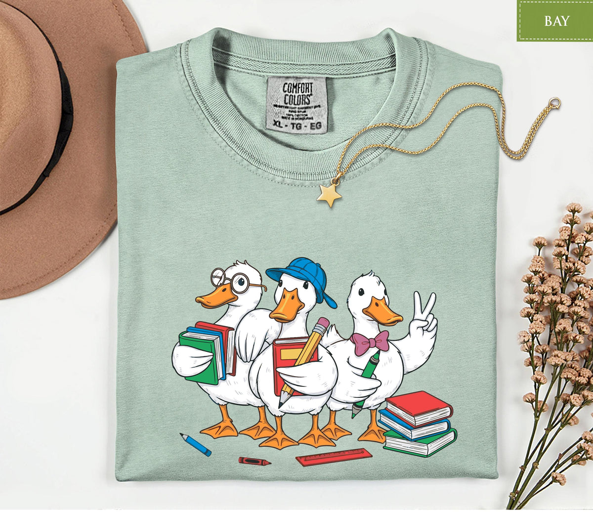 Comfort Colors® Funny Duck Goose Back to School T-Shirt, Cute Teacher Student First Day Classroom Tee Gift