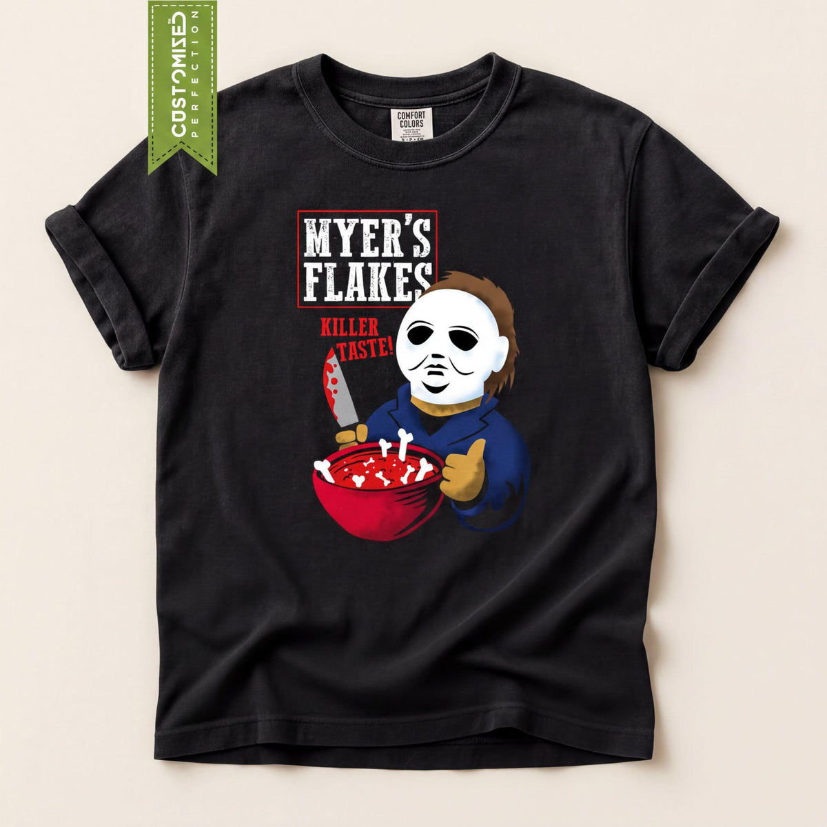 Comfort Colors® Mike Flakes T-Shirt, Halloween Funny Horror Parody Tee, Killer Scary Graphic Top