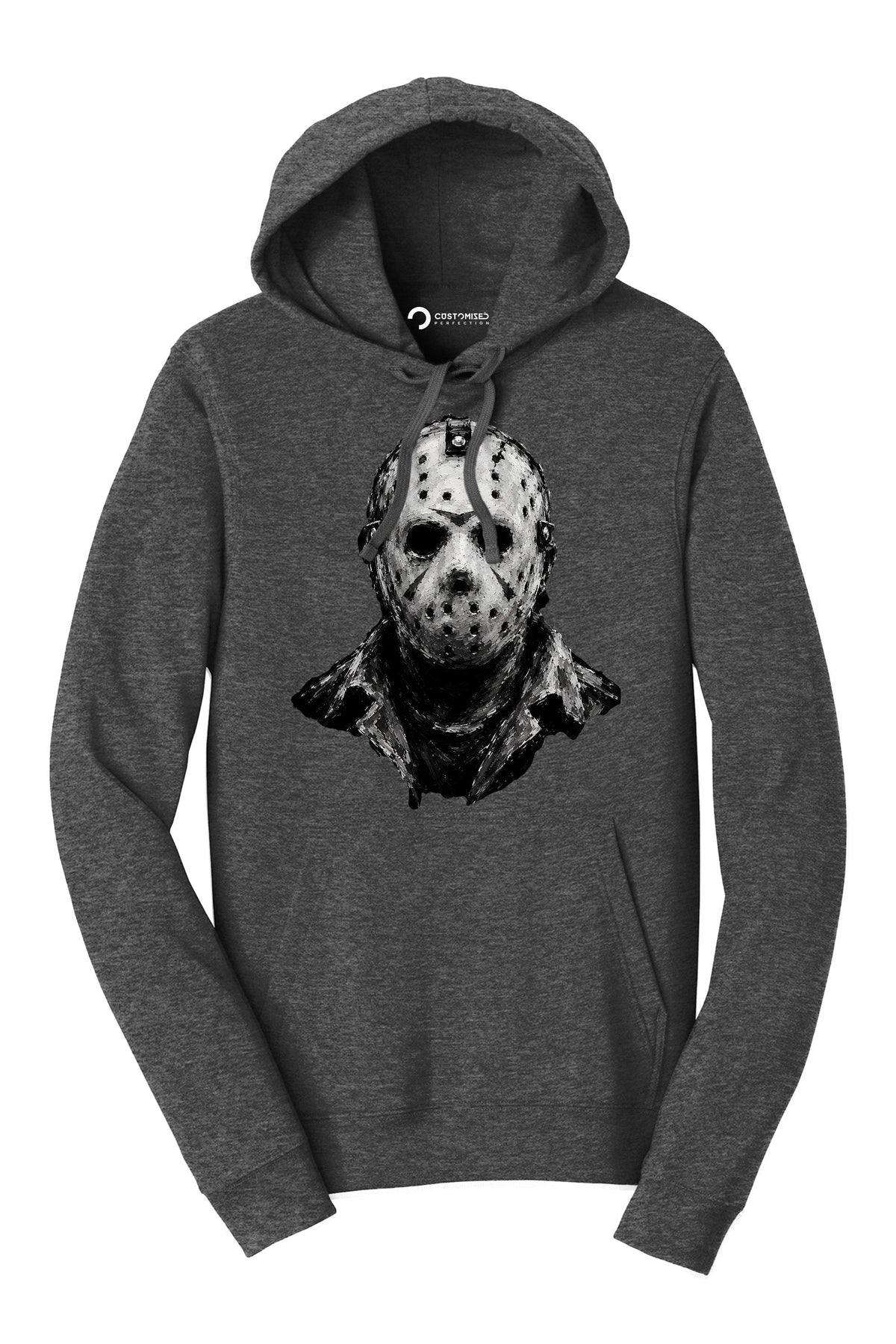 Hockey Mask Killer Shirt, Camp Horror Portrait T-Shirt, Chalk Art Slasher Hoodie, Black and White Mask Sweatshirt, Halloween Tee Gift