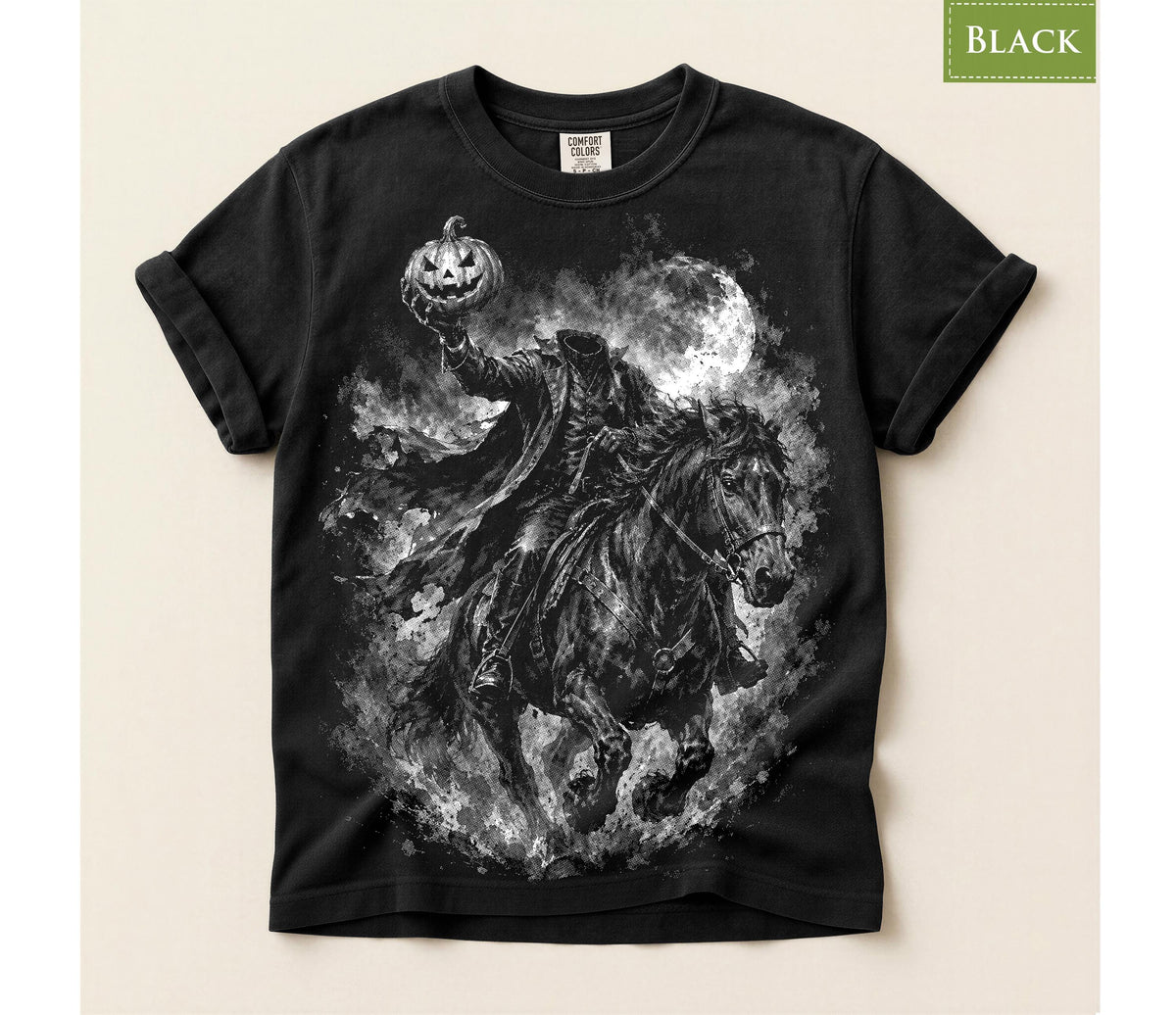 Headless Horseman Shirt, Pumpkin Head Halloween T-Shirt, Gothic Horse Rider Hoodie, Dark Fantasy Halloween Sweatshirt, Spooky Tee Gift