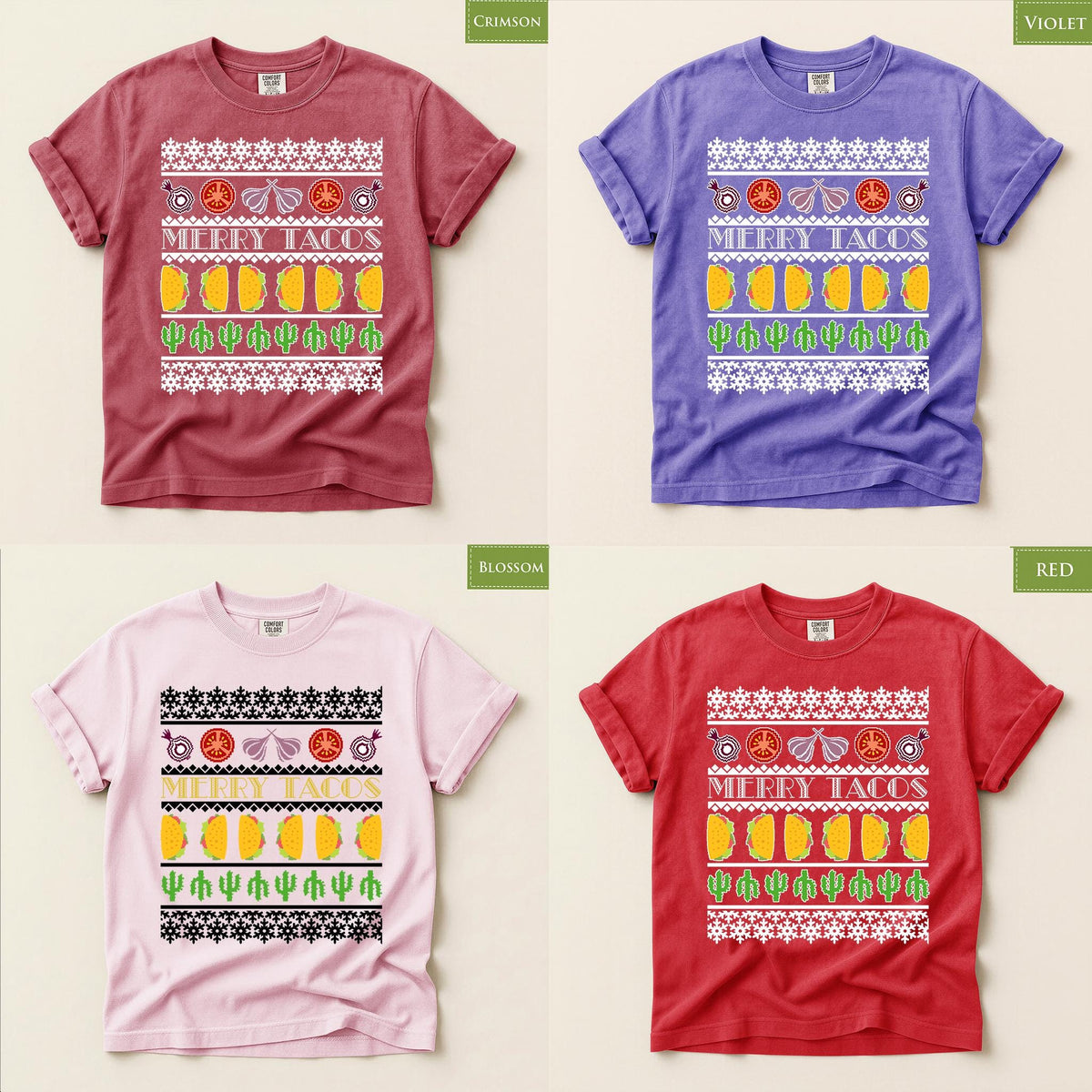 Comfort Colors® Merry Tacos Christmas Shirt, Funny Taco Holiday Tee, Mexican Christmas Gift, Festive Taco Graphic