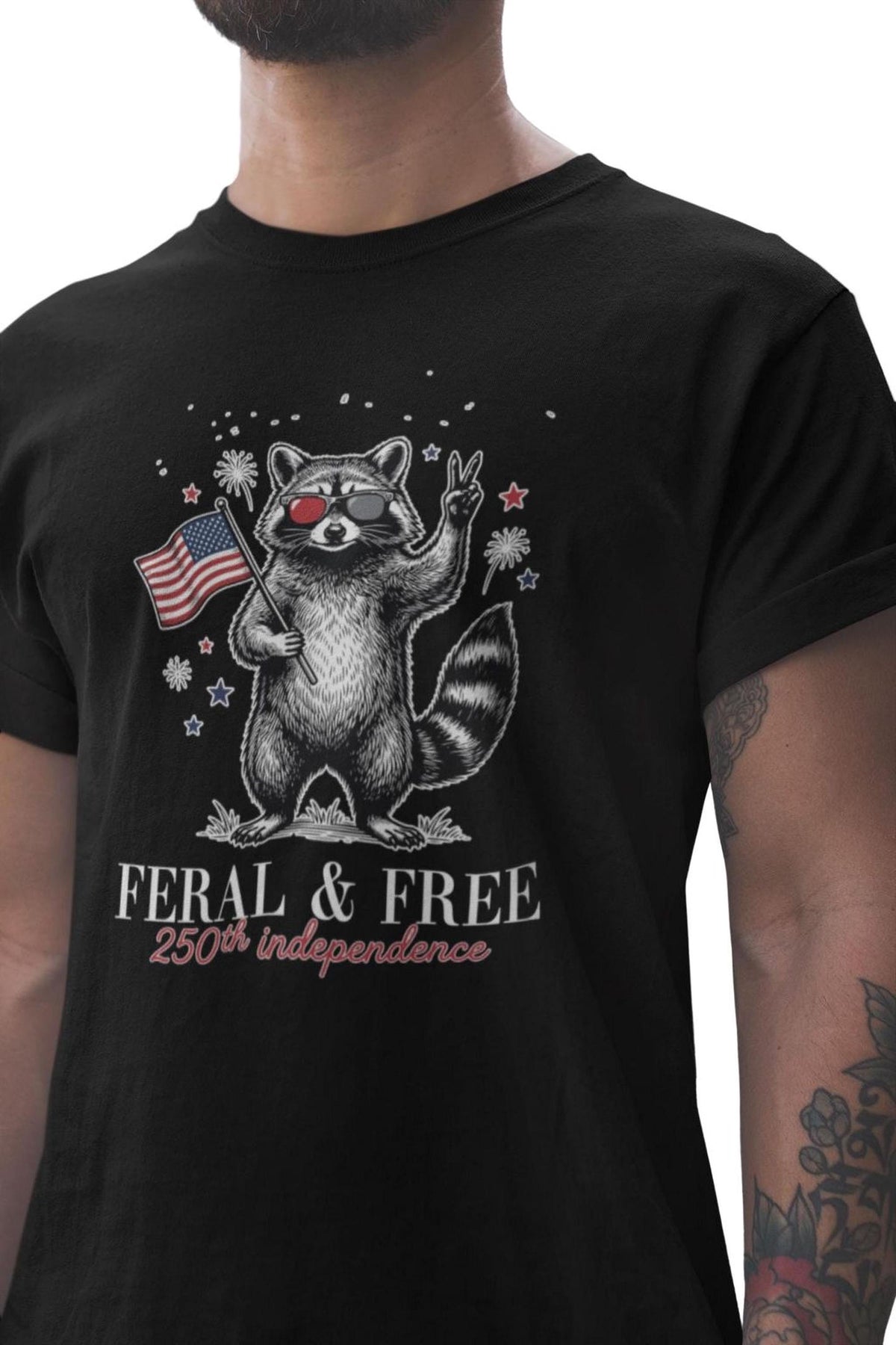 Funny 4th of July Shirt, Comfort Colors® Feral and Free Tee, Patriotic Raccoon