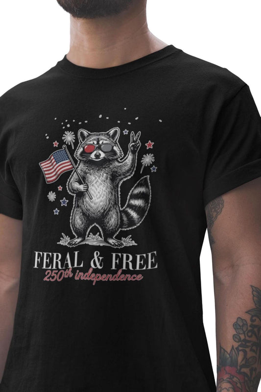Funny 4th of July Shirt, Comfort Colors® Feral and Free Tee, Patriotic Raccoon
