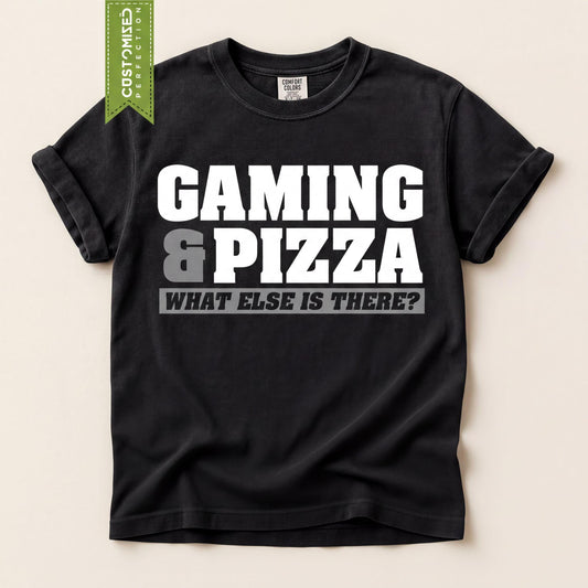 Comfort Colors® Funny Gamer T-shirt, Gaming and Pizza Tee, Gift for Gamers