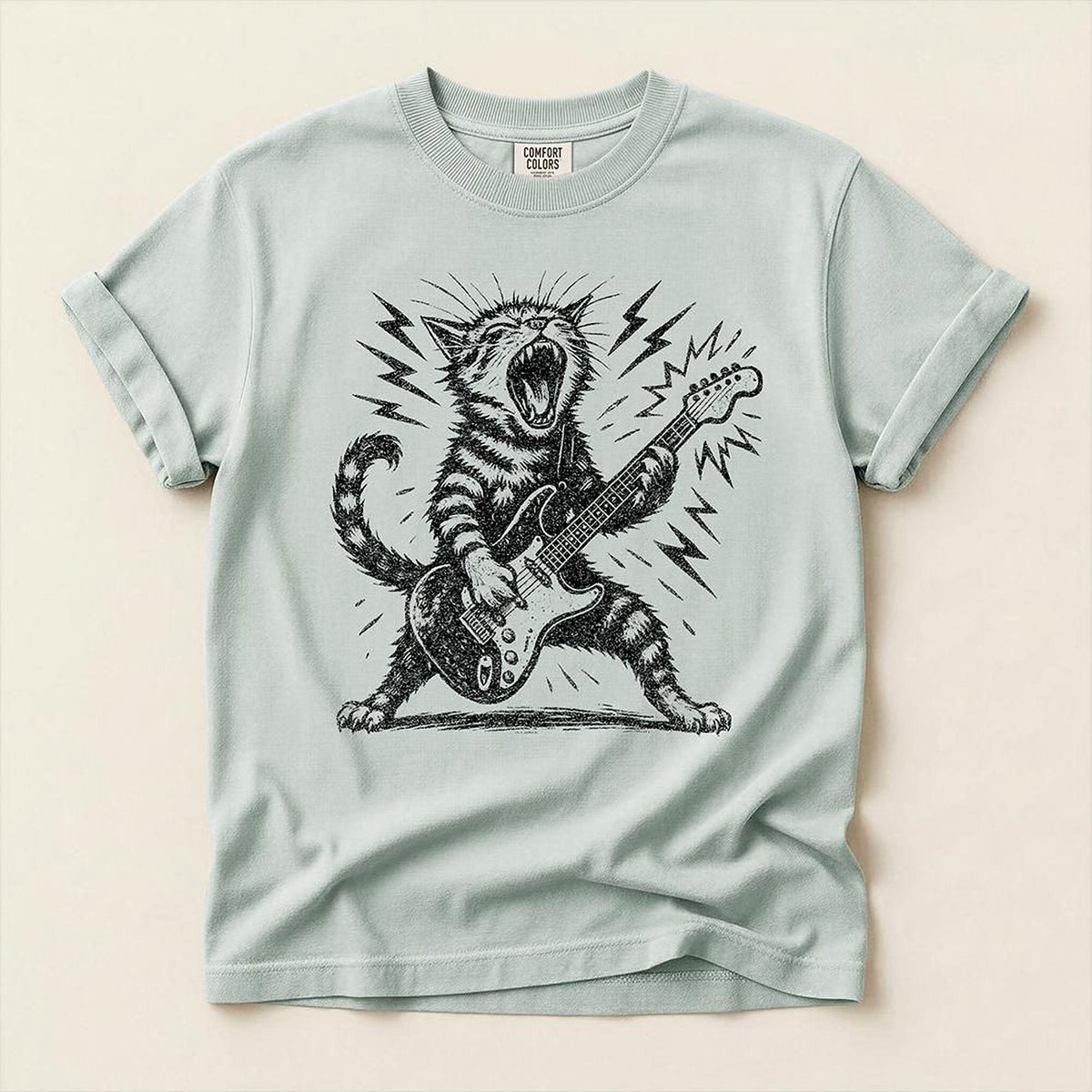 Rock n Roll Cat Playing Guitar Shirt | Comfort Colors® Funny Music Lover Kitty Tee