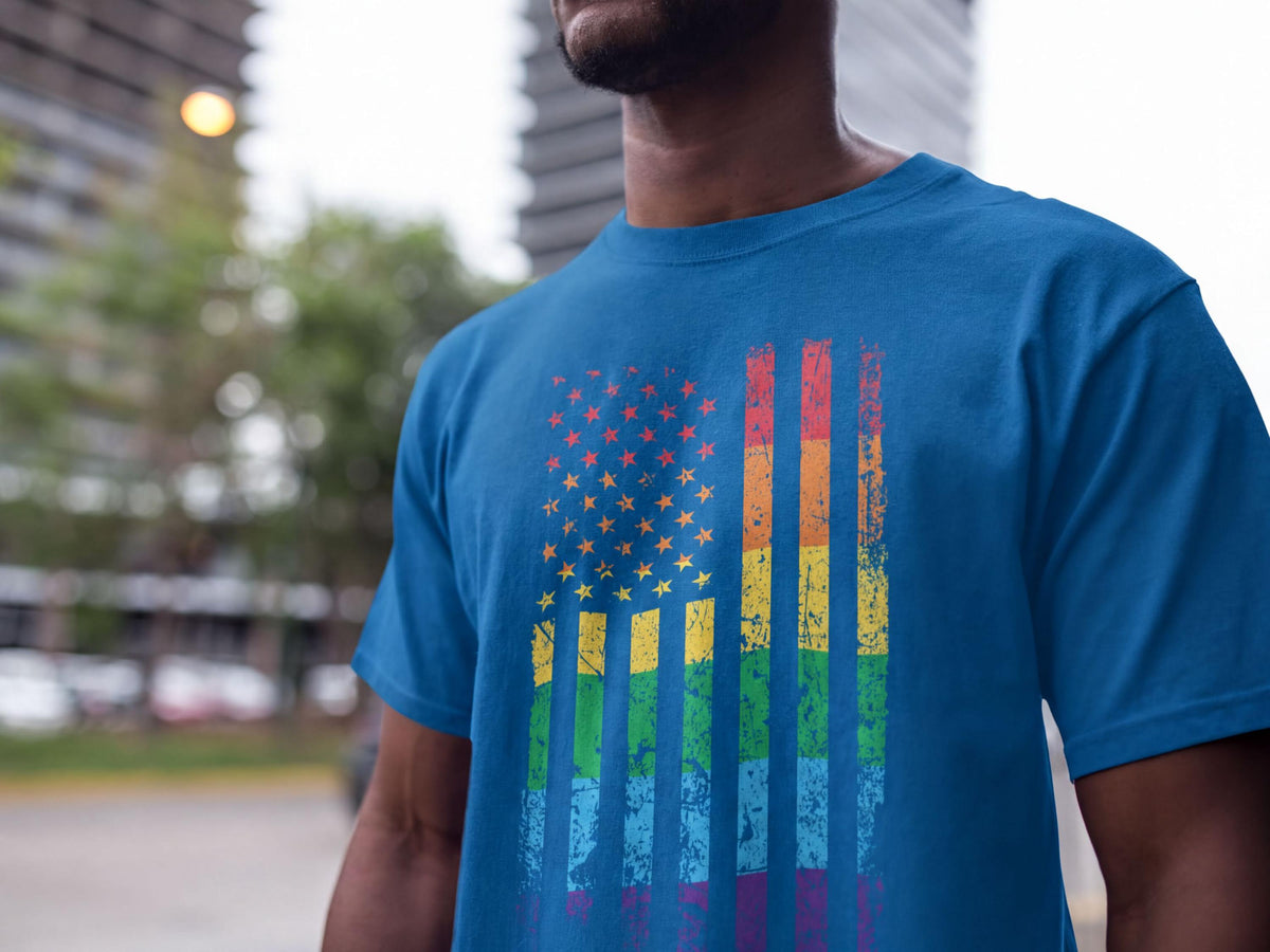 LGBTQIA2+ American Rainbow USA Pride Flag Shirt, Comfort Colors® LGBT Gay Rights Tee Top