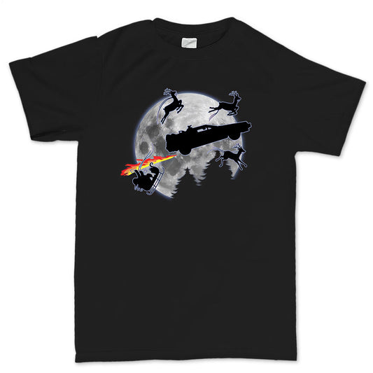 Time Traveling Car Christmas Shirt, Funny Santa Sleigh Crash Tee, Retro 80s Sci-Fi T-shirt, Time Machine Reindeer Chaos Gift Idea