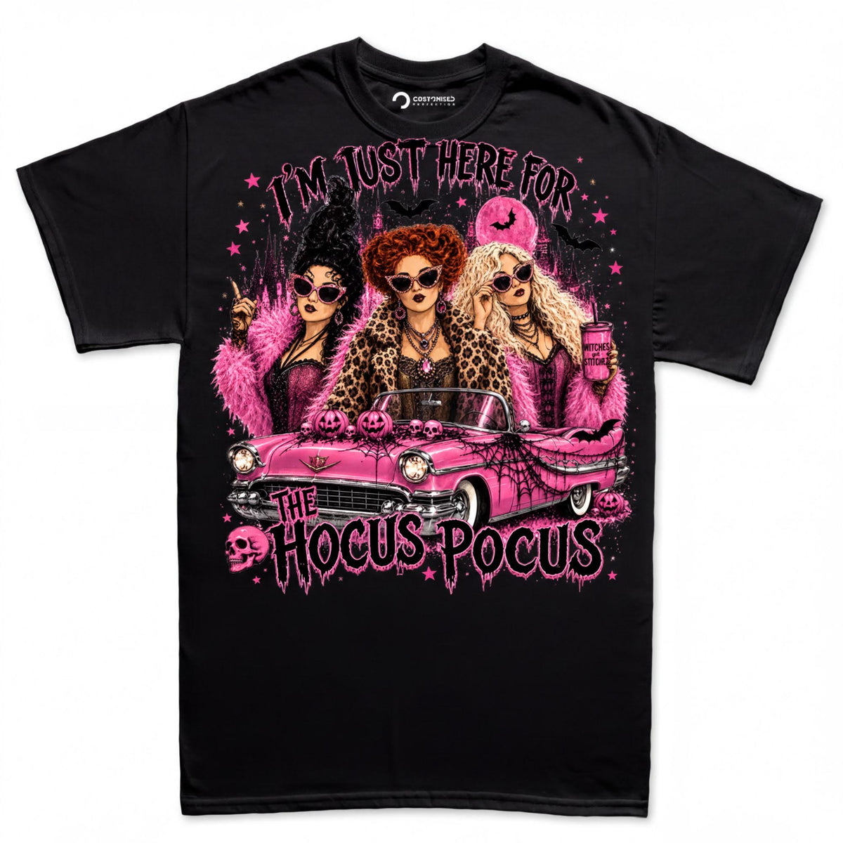 Three Witches Pink Car Shirt, Retro Witch Squad T-Shirt, Sassy Halloween Trio Hoodie, Pink Cadillac Witches Sweatshirt, Halloween Tee Gift