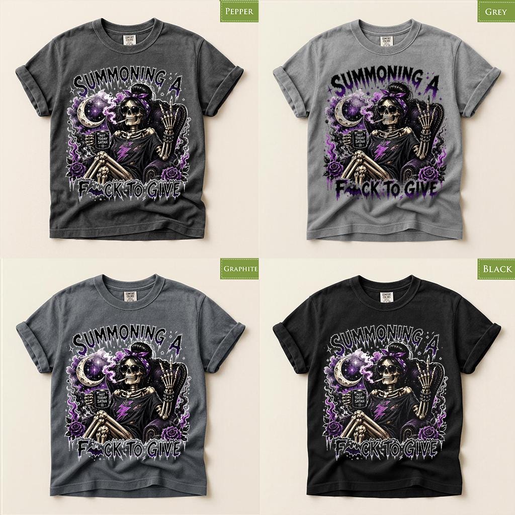 Summoning A F*ck To Give Shirt, Comfort Colors® Skeleton Tee, Goth Witchy Sarcastic T-Shirt, Not Today Satan, Sassy Halloween Skeleton Gift