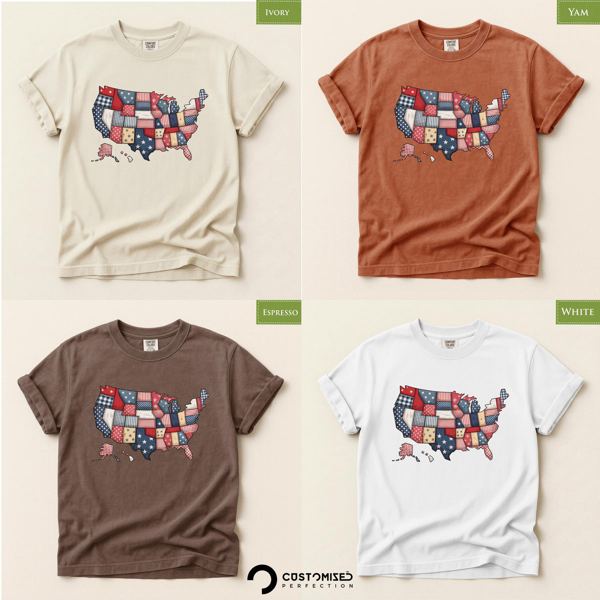 Comfort Colors® Patchwork USA Map Shirt, Stars Stripes Patriotic Tee