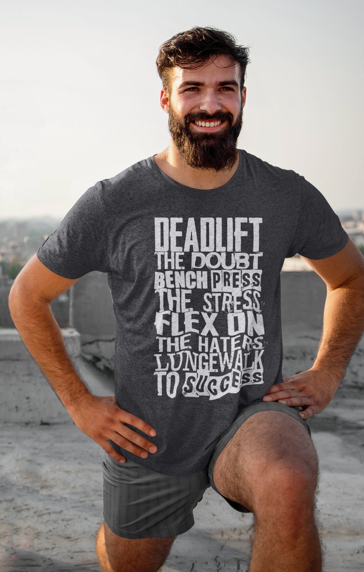 Motivational Gym T-Shirt – Deadlift, Bench Press, Lungewalk