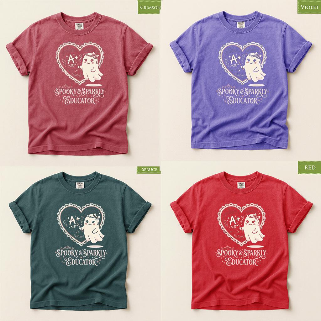 Comfort Colors® Spooky Sparkly Educator Shirt, Back To School  Cute Ghost Teacher Tee, Halloween School top