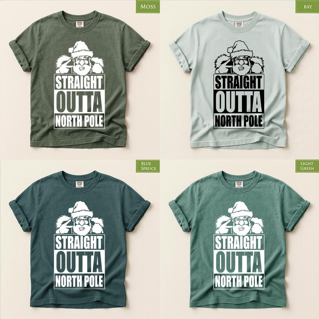 Comfort Colors® Straight Outta North Pole Shirt, Funny Santa Christmas Tee, Retro Holiday Graphic, Festive Gift