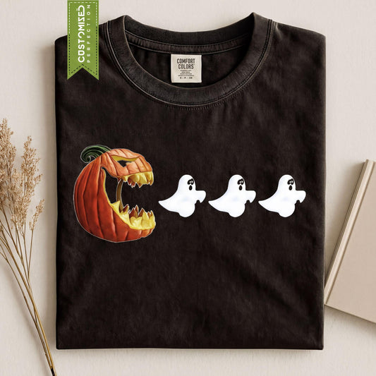 Comfort Colors® Halloween Pumpkin Eating Ghosts Shirt, Trick Or Treat Costume Top, Funny Fall Autumn Tee