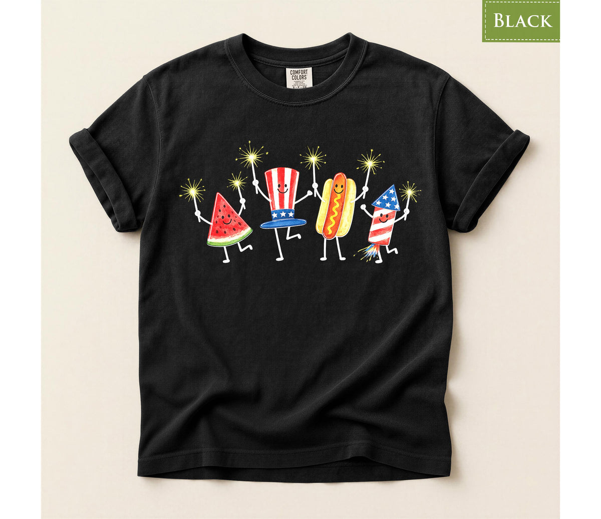 Comfort Colors® Patriotic Watermelon Hotdog Firework Shirt, Retro Fourth of July Tee
