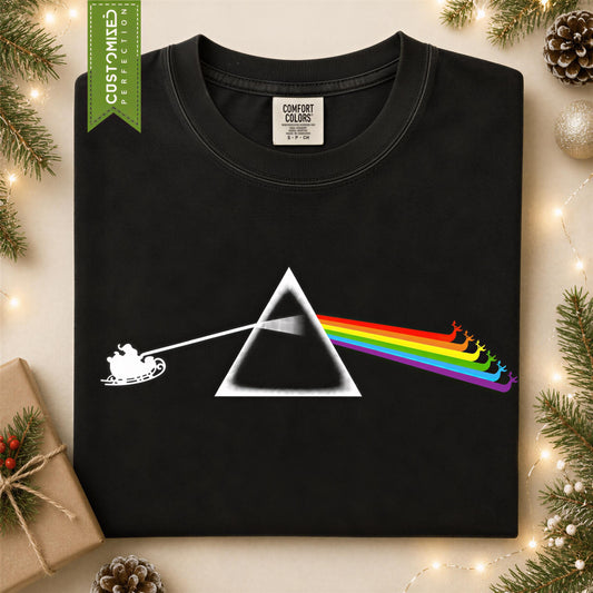 Comfort Colors® Christmas Prism Shirt, Santa Rainbow Holiday Tee, Music Inspired Christmas Gift, Retro Winter Graphic