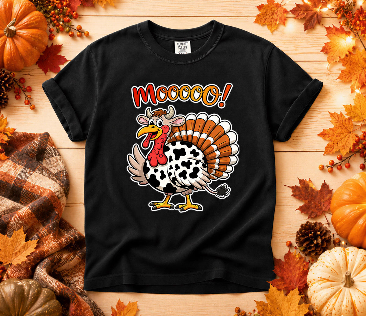 Comfort Colors® Thanksgiving Turkey Shirt, Funny Moo Turkey Tee, Fall Holiday Graphic Gift