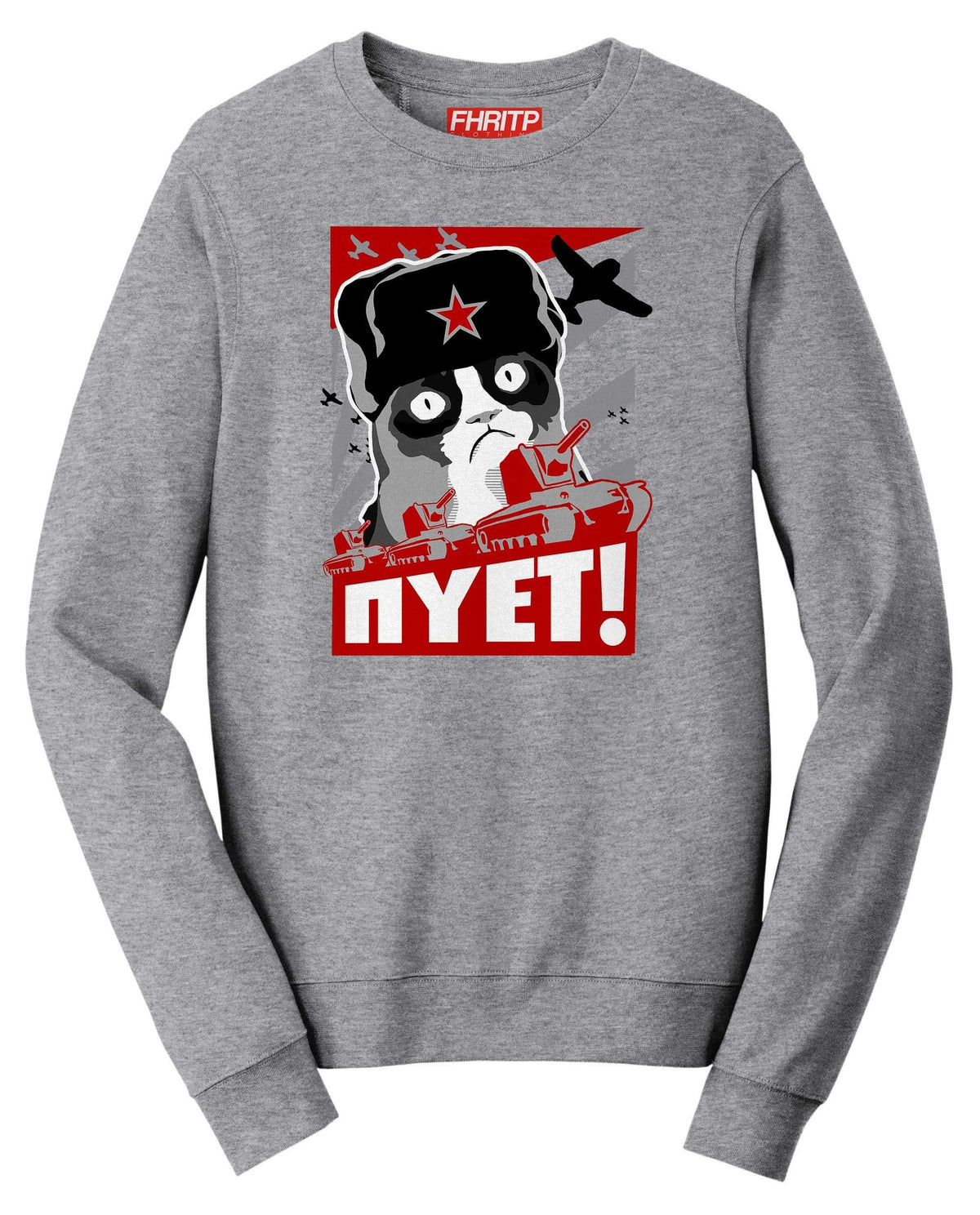 Grumpy Russian Funny Cat Sweatshirt, NIET NOPE Feline Meme Sweater, Soviet Era Gift