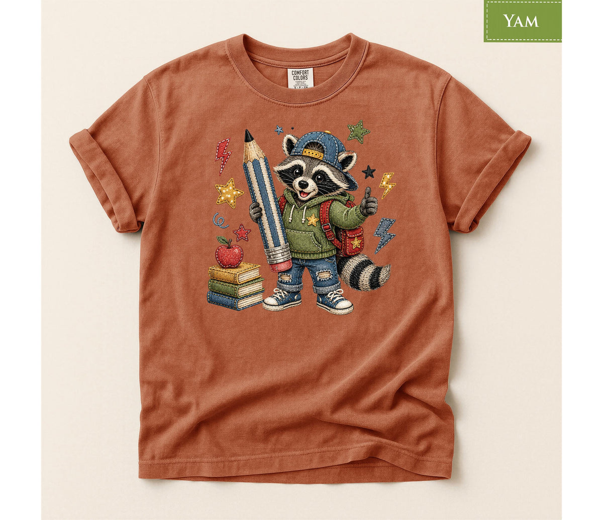 Comfort Colors® Raccoon Back To School Youth T-Shirt, Graphic Tee, Retro Illustration, Kids Casual Top