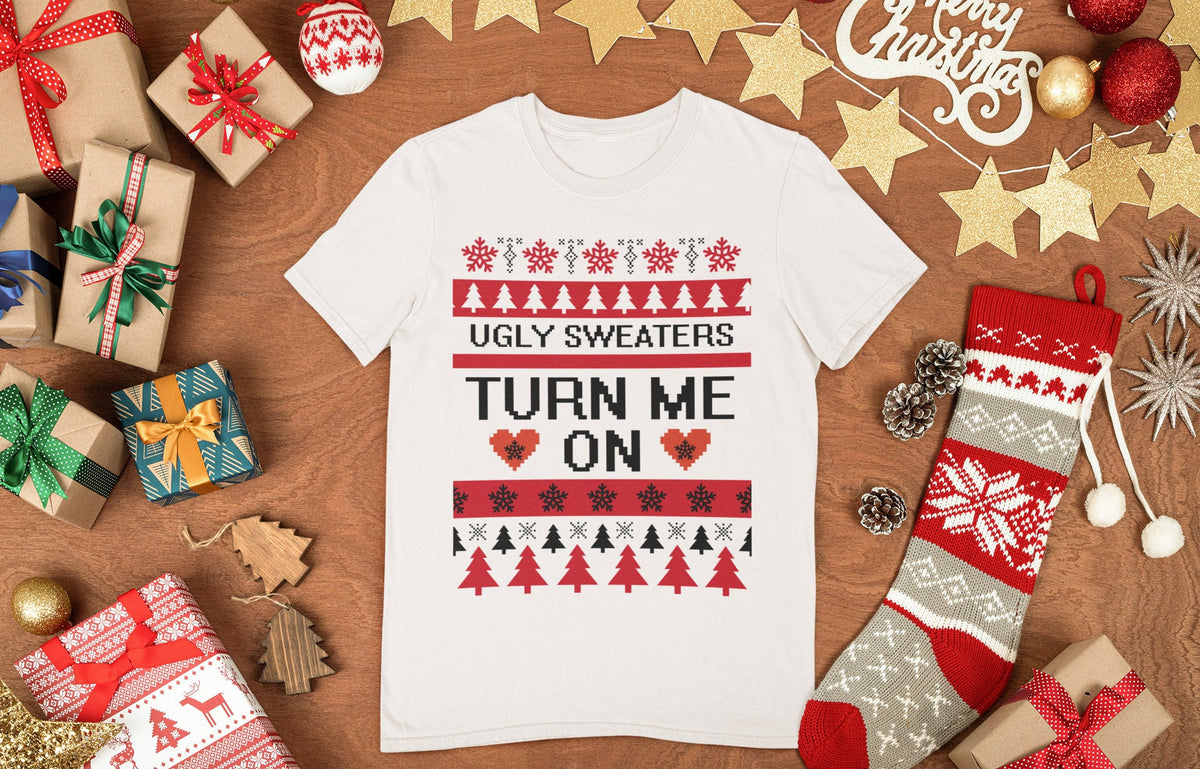 Funny Christmas Shirt for Men, Funny Christmas Gift T shirt, Ugly Christmas Tee, Funny Holiday Shirt, Ugly Sweaters Turn Me On Mens T shirt