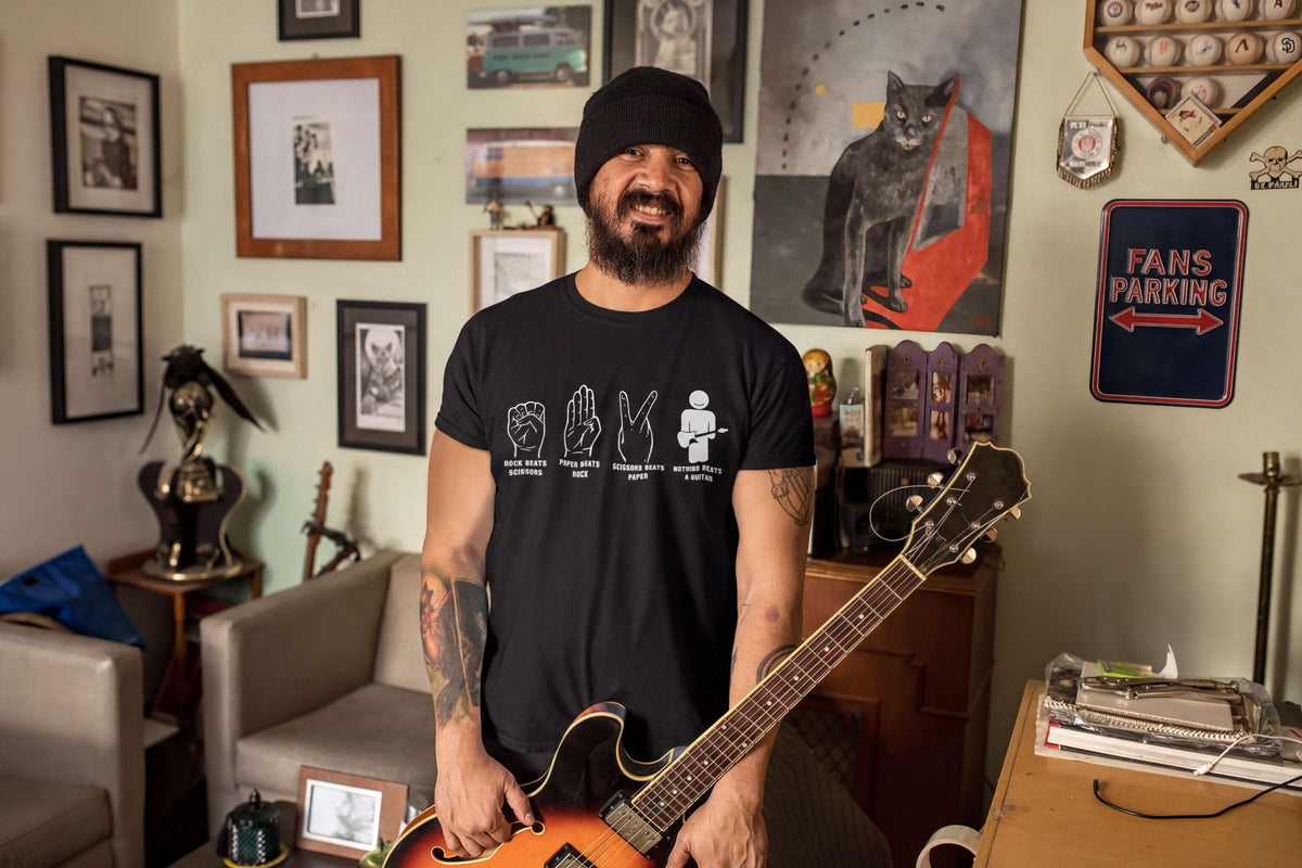 Comfort Colors® Rock Paper Scissors Guitar Shirt, Guitarist Gift Tshirt, Sting Music Lover Tee