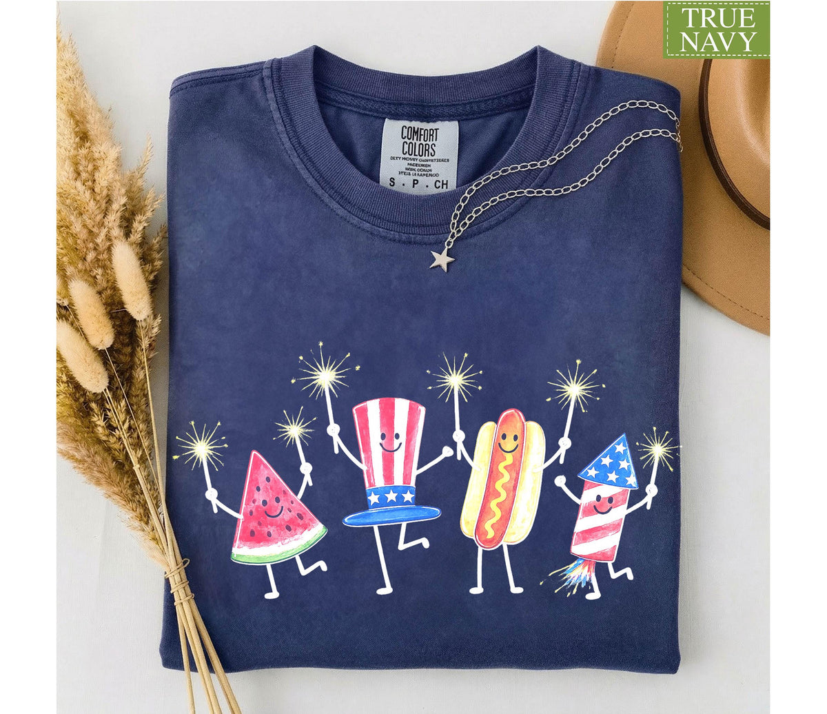 Comfort Colors® July 4th 250th Fireworks Shirt, Patriotic Cute Doodle Fourth of July TShirt, Funny Summer Tee