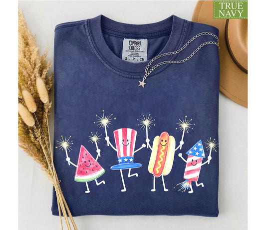 Comfort Colors® July 4th 250th Fireworks Shirt, Patriotic Cute Doodle Fourth of July TShirt, Funny Summer Tee