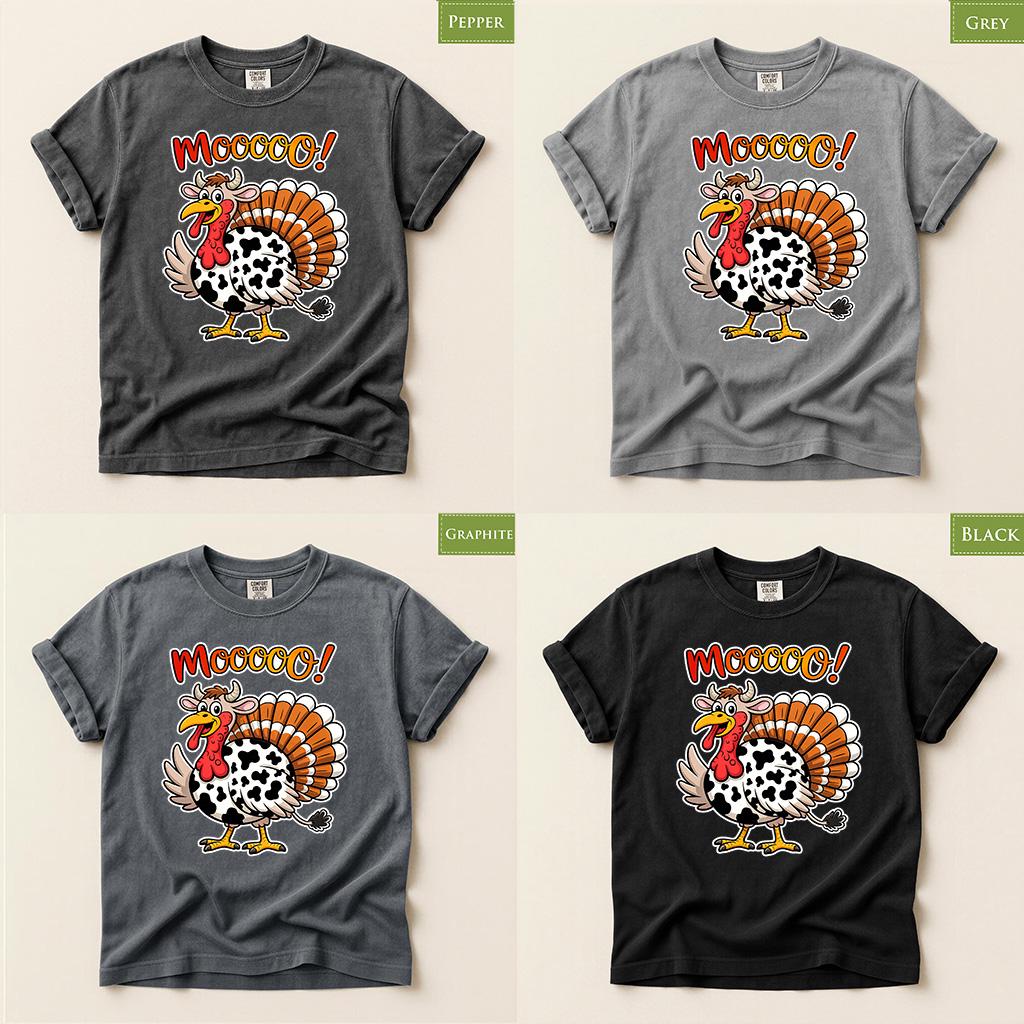Comfort Colors® Thanksgiving Turkey Shirt, Funny Moo Turkey Tee, Fall Holiday Graphic Gift