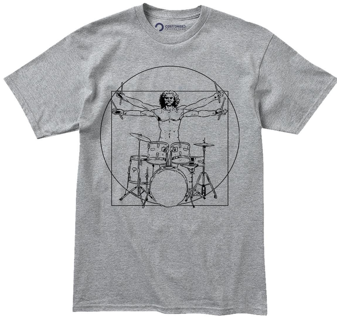 Mens Vitruvian Drummer Da Vinci Drums Spoof T shirt Tee Top T-shirt