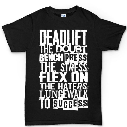 Motivational Gym T-Shirt – Deadlift, Bench Press, Lungewalk
