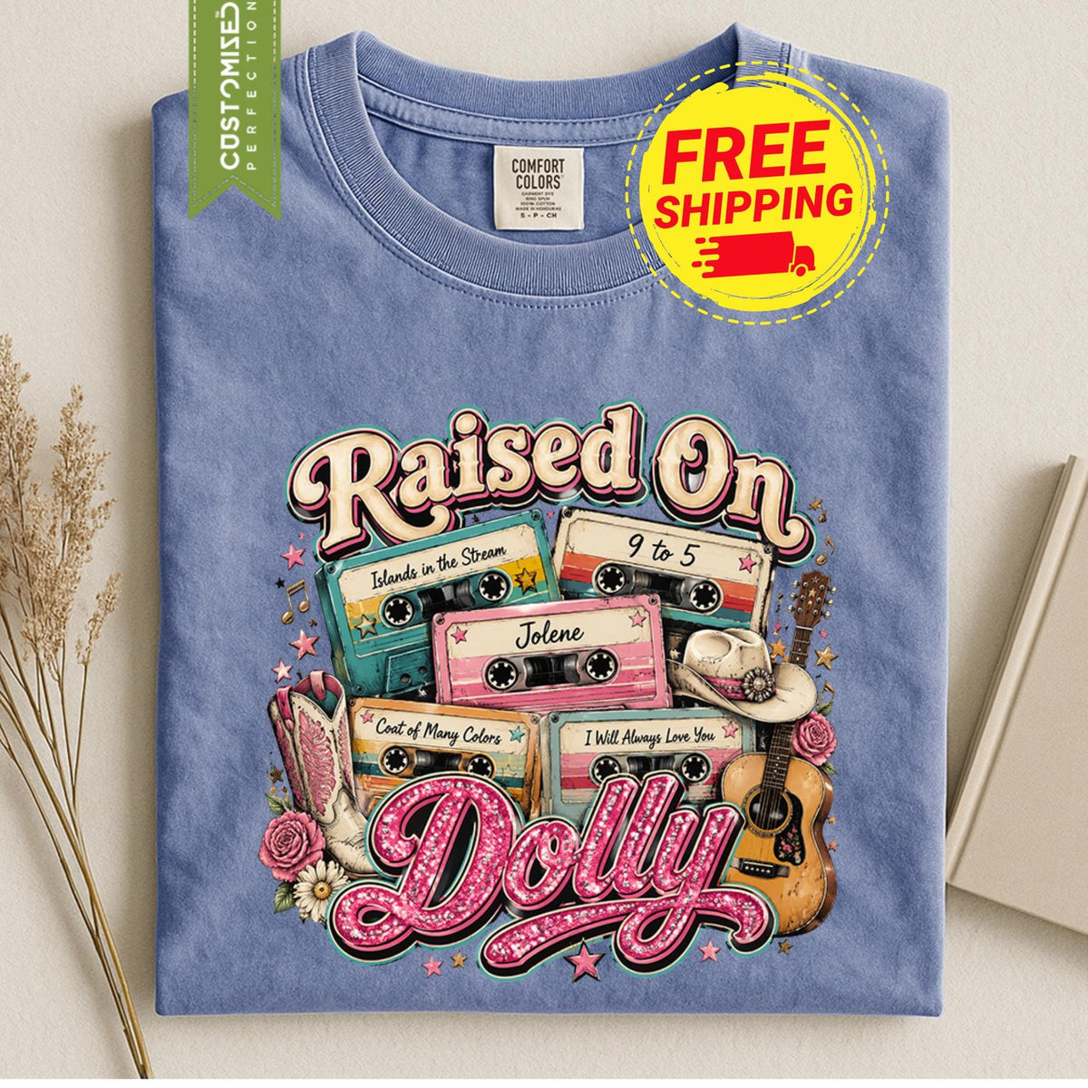 Comfort Colors® Raised On Dolly Parton Country Shirt, Retro Cassette Tape TShirt, Jolene 9 To 5 Country Music Tee, Dolly Parton  Gift Idea