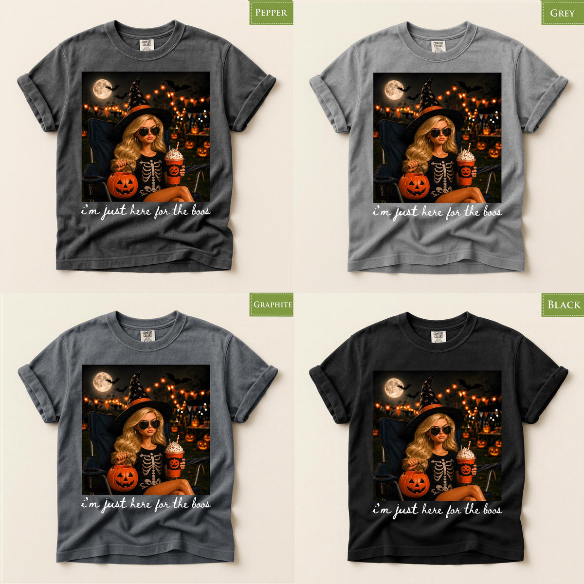 Comfort Colors® Pumpkin Spice Latte Doll T-Shirt, Halloween I'm Just Here for the Boos TShirt, Spooky Season Tee