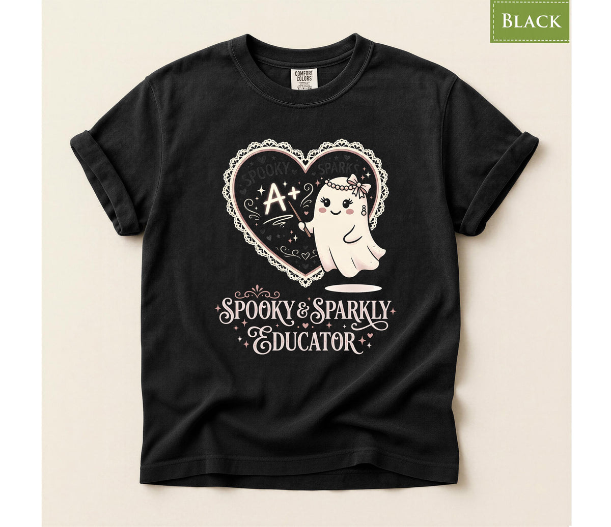 Comfort Colors® Spooky Sparkly Educator Shirt, Back To School  Cute Ghost Teacher Tee, Halloween School top