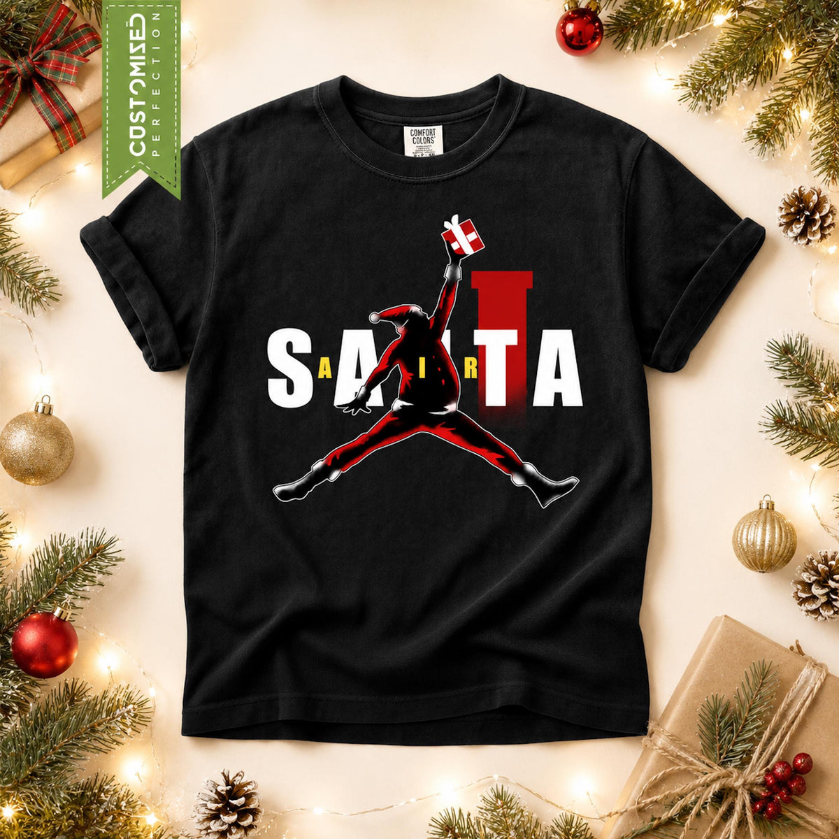 Air Santa Christmas Gift T-shirt, Black Santa, Basketball Christmas Shirt, Black Santa Shirt, Matching Christmas Shirt for Families