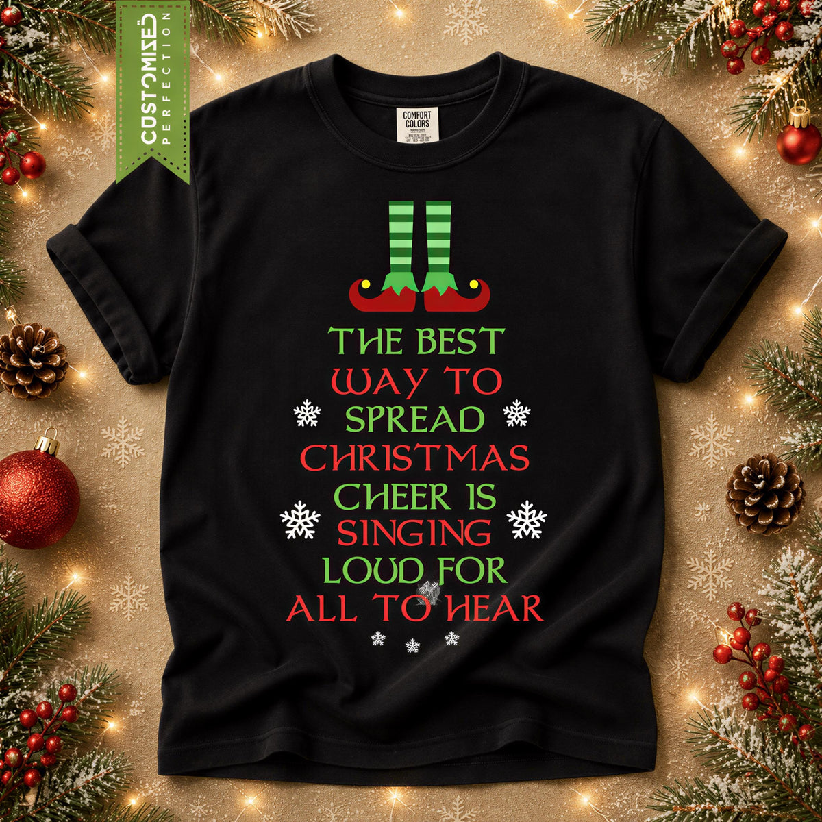 Comfort Colors® Christmas Cheer Shirt, Funny Elf-Inspired Holiday Tee, Singing Christmas Graphic, Festive Gift